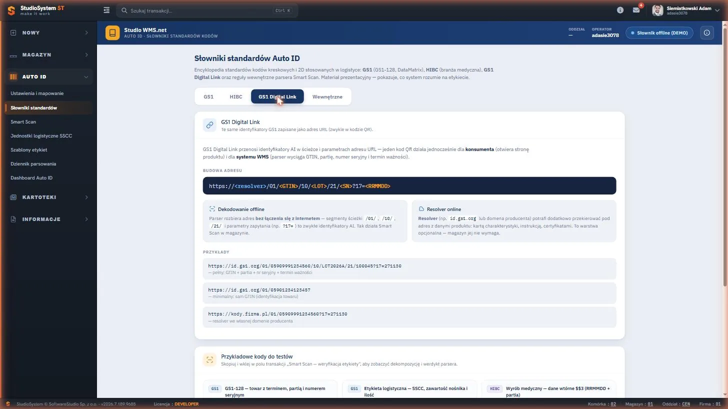 Studio WMS.net - budowa adresu GS1 Digital Link z segmentami ścieżki i parametrem terminu