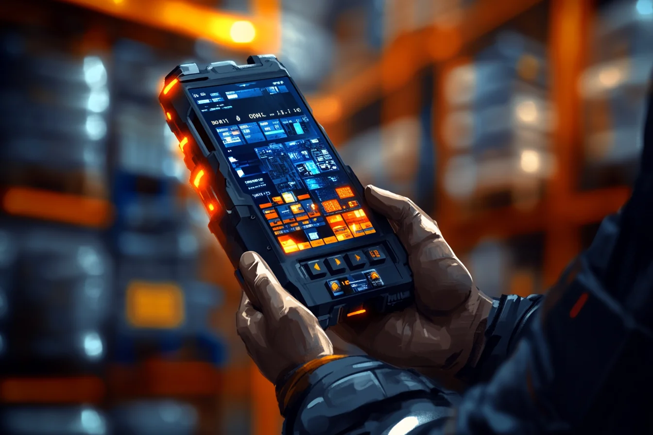 Malarska grafika zbliżenia terminala z systemem Android i siatką kolorowych ikon aplikacji