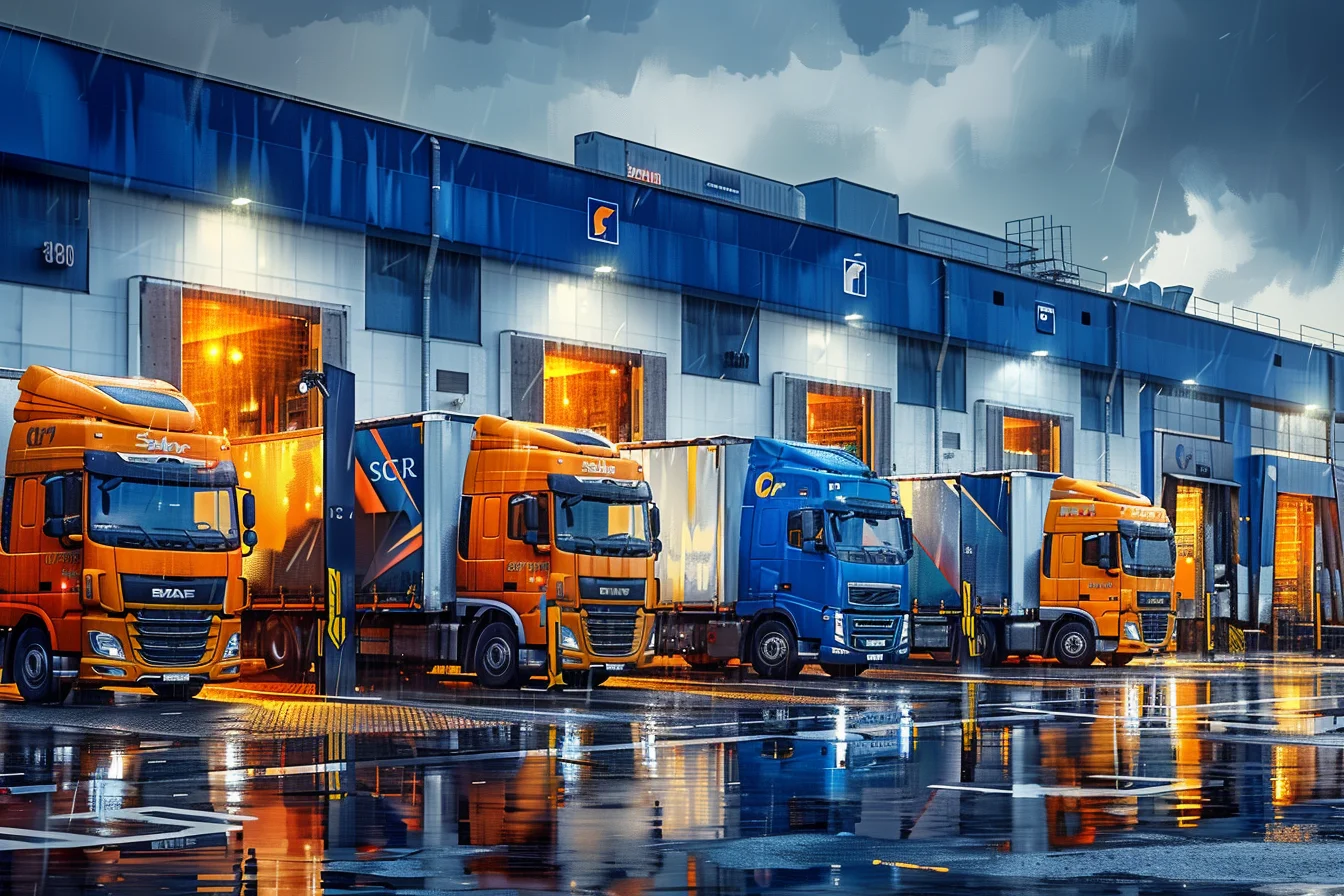 Sprawna logistyka i zarządzanie ruchem na terenie zakładu dzięki oprogramowaniu od SoftwareStudio. Ciężarówki oczekujące w dokach magazynowych na rozładunek, wspomagany przez system awizacji Studio VSS.net.